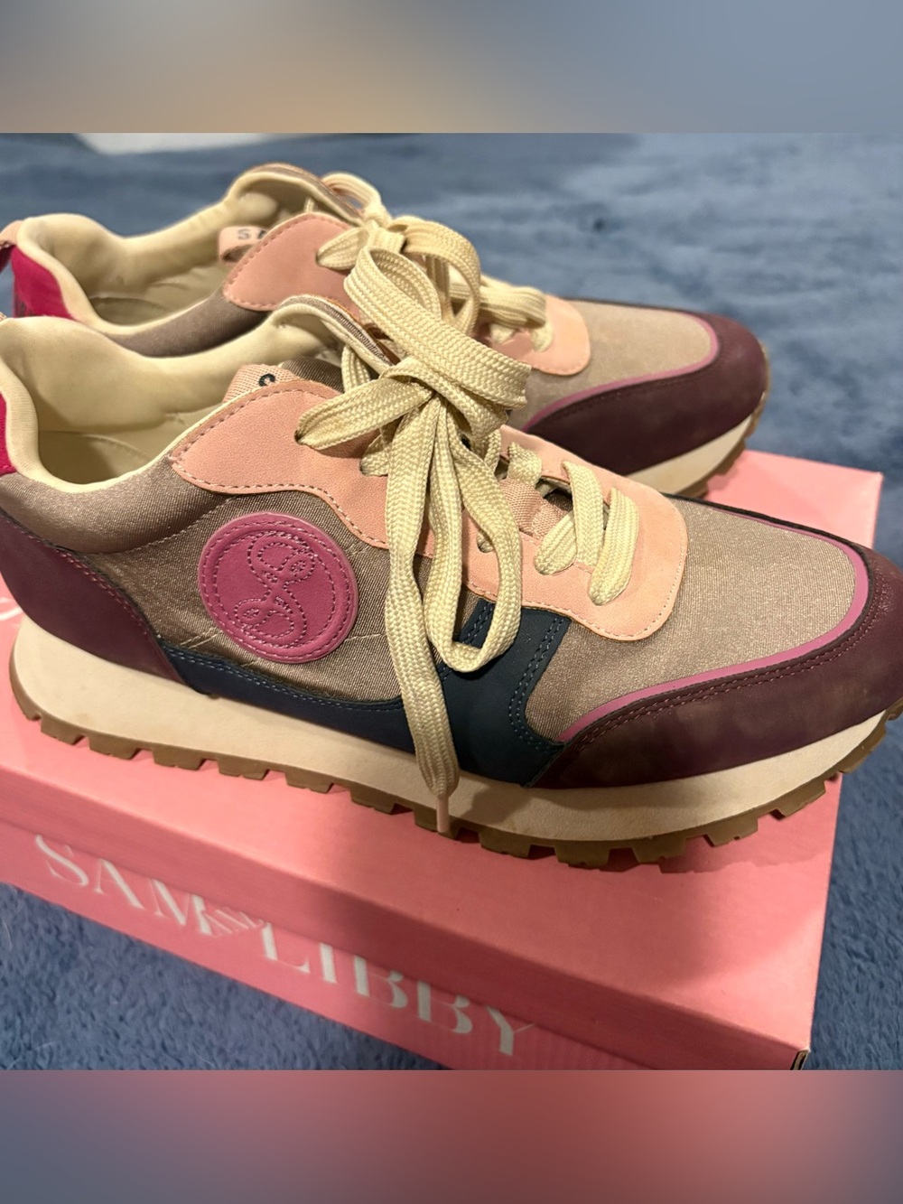 Sam & Libby Cherry Nubuck Colorblock Sneakers in Burgundy, Pink and Navy
